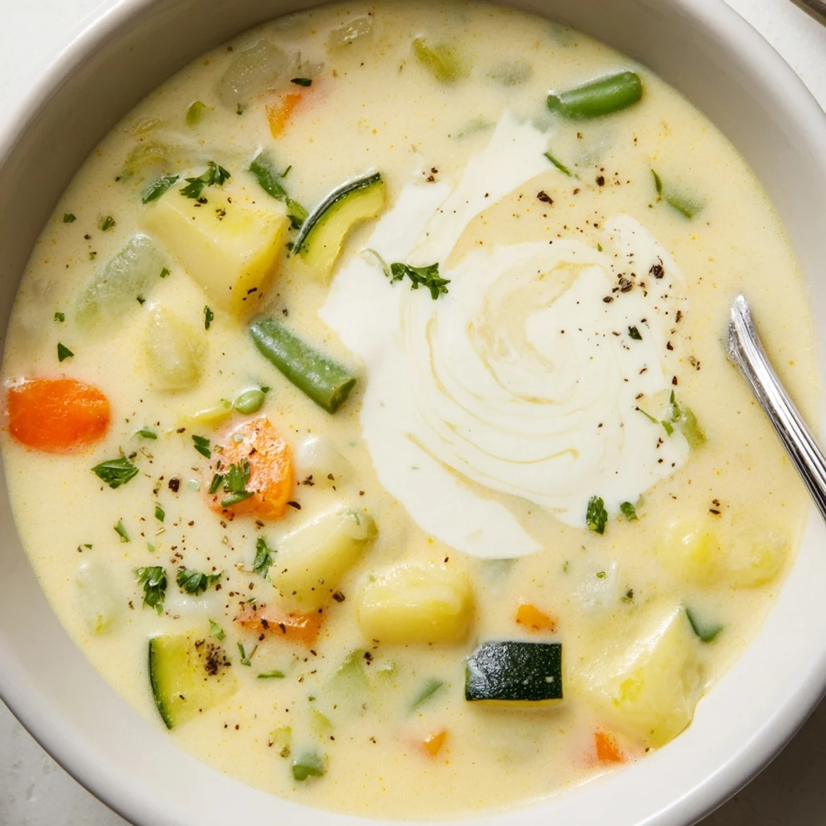 Creamy Vegetable Soup Recipe for cool evenings, rich, blended with tender vegetables