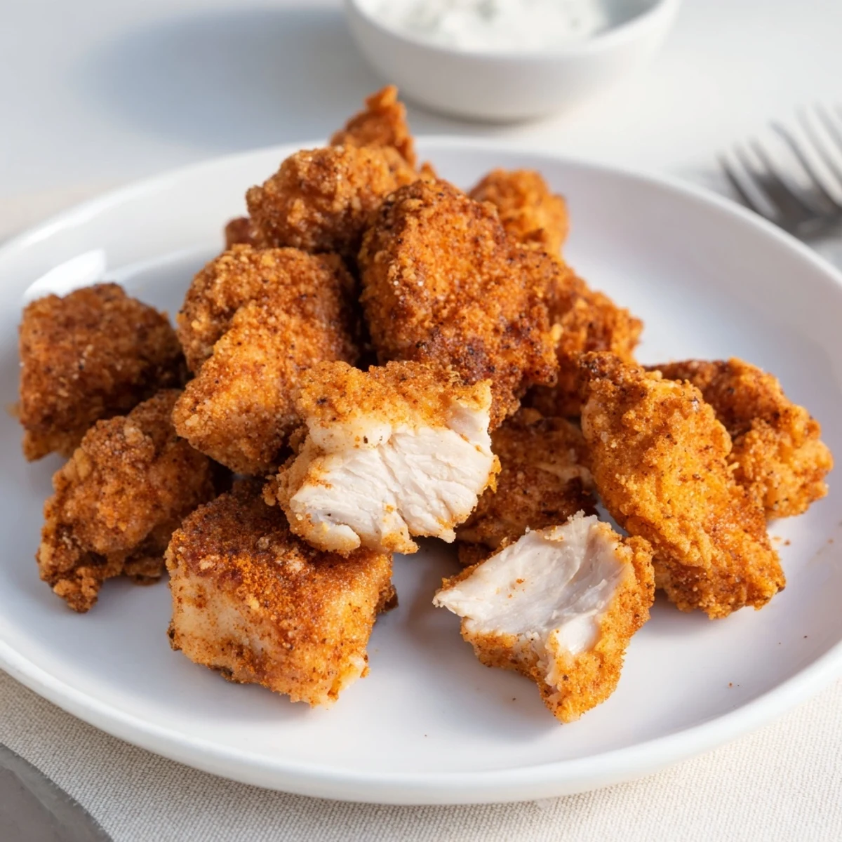 Juicy fried Chicken Bites with crunchy crust, served with ranch dipping sauce