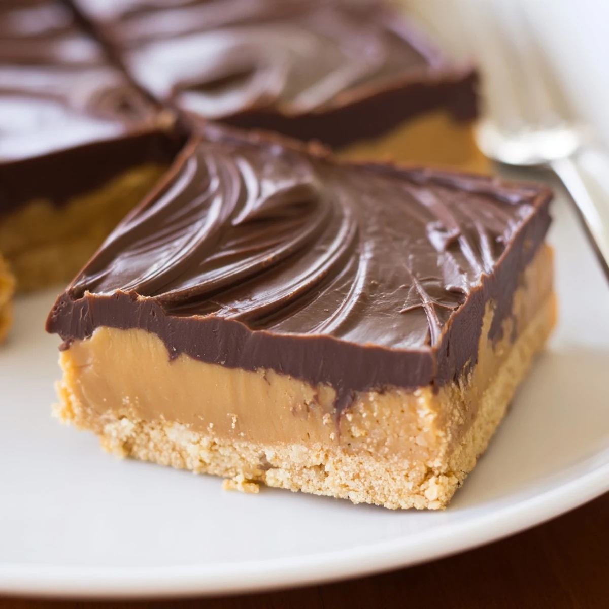 Creamy No Bake Peanut Butter Bars with graham-cracker base, sprinkled sea salt