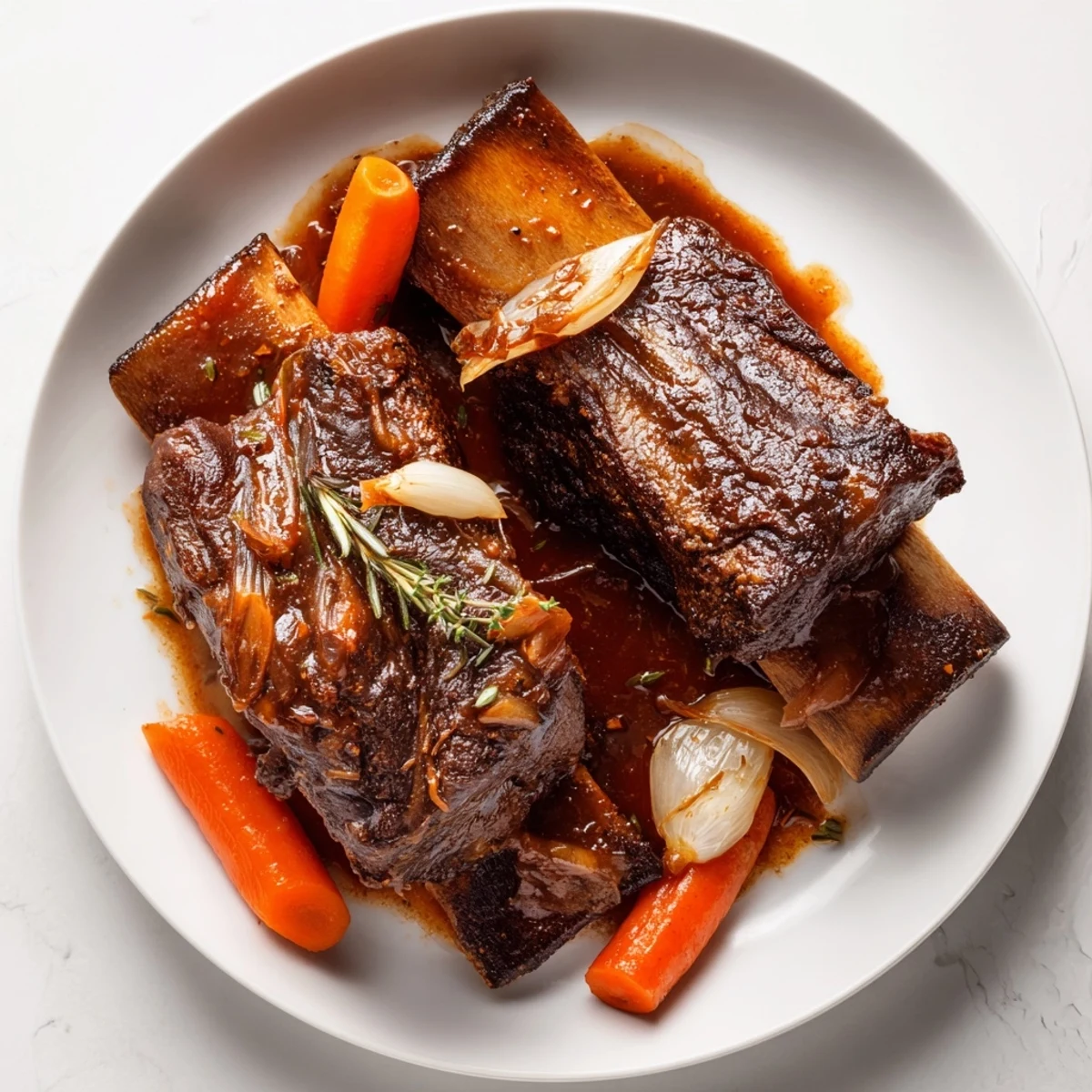 Braised Slow Cooker Beef Short Ribs with red wine aroma, herbs visible