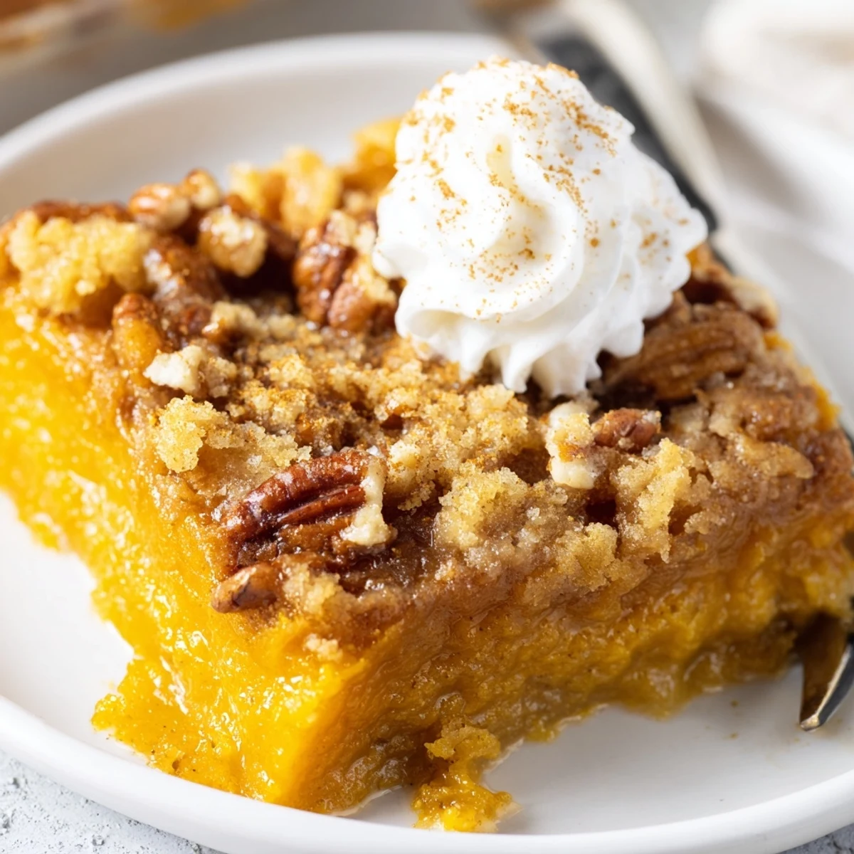 Rustic Pumpkin Dump Cake, creamy pumpkin center and buttery crumb for cozy fall gatherings