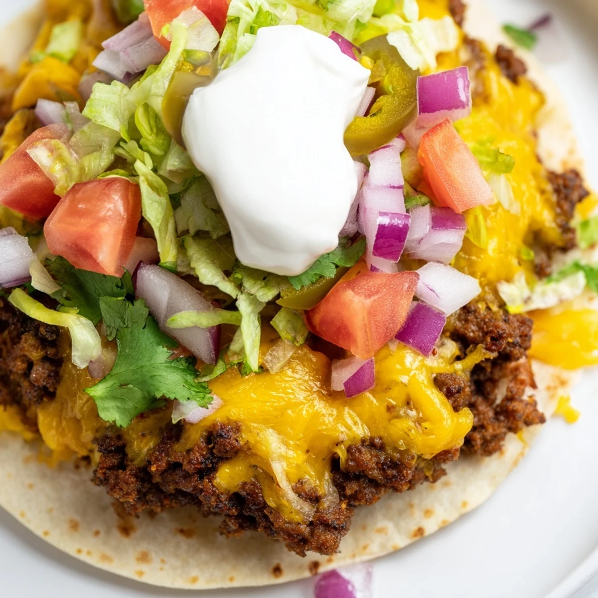 Golden crispy beef smash tacos with bubbling melted cheese on a sizzling Blackstone griddle