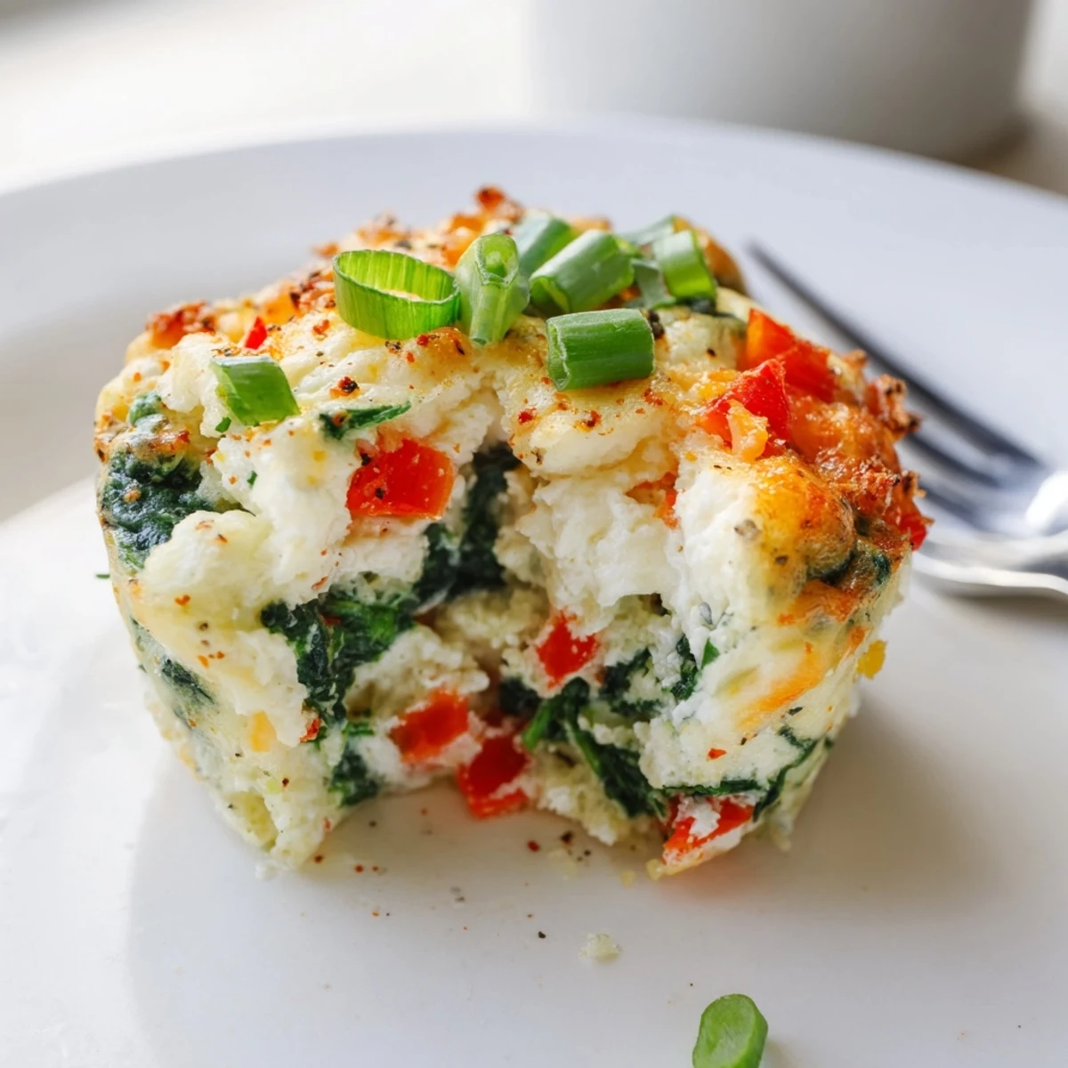 Fluffy, savory High Protein Egg White Bites With Cottage Cheese, diced red pepper specks