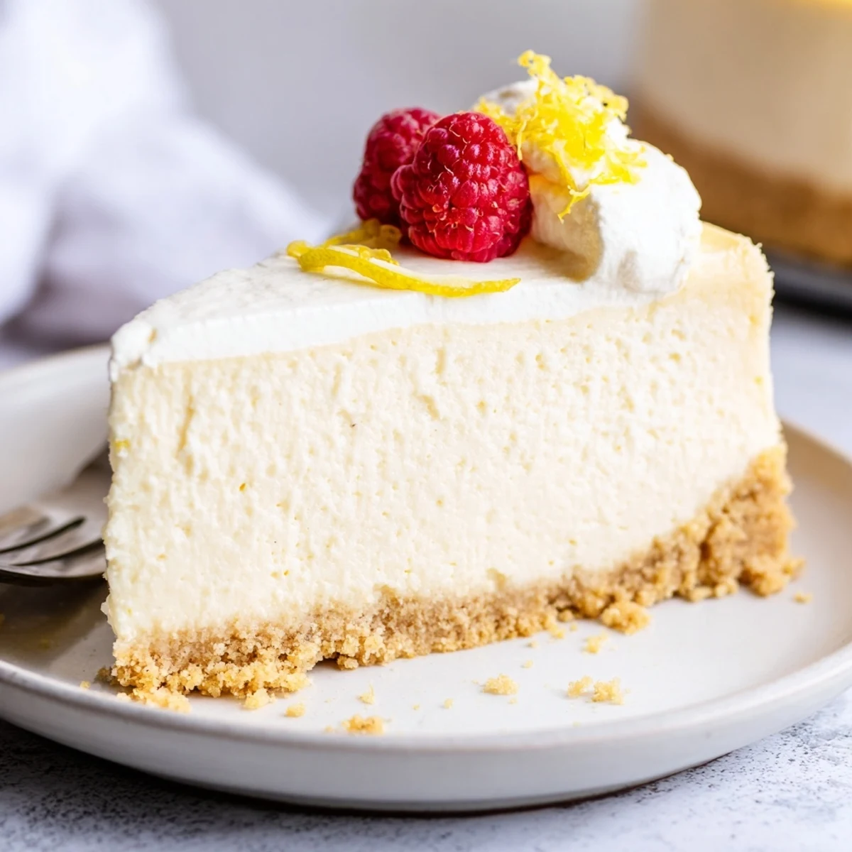 Classic Cheesecake on parchment lined springform, buttery crust and silky filling