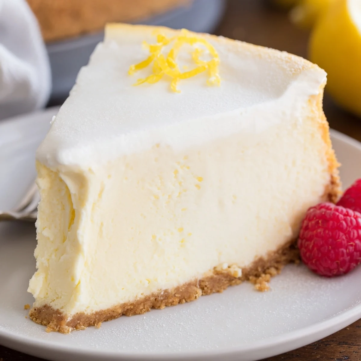 Fork-ready Classic Cheesecake topped with fresh berries, rich tangy creaminess