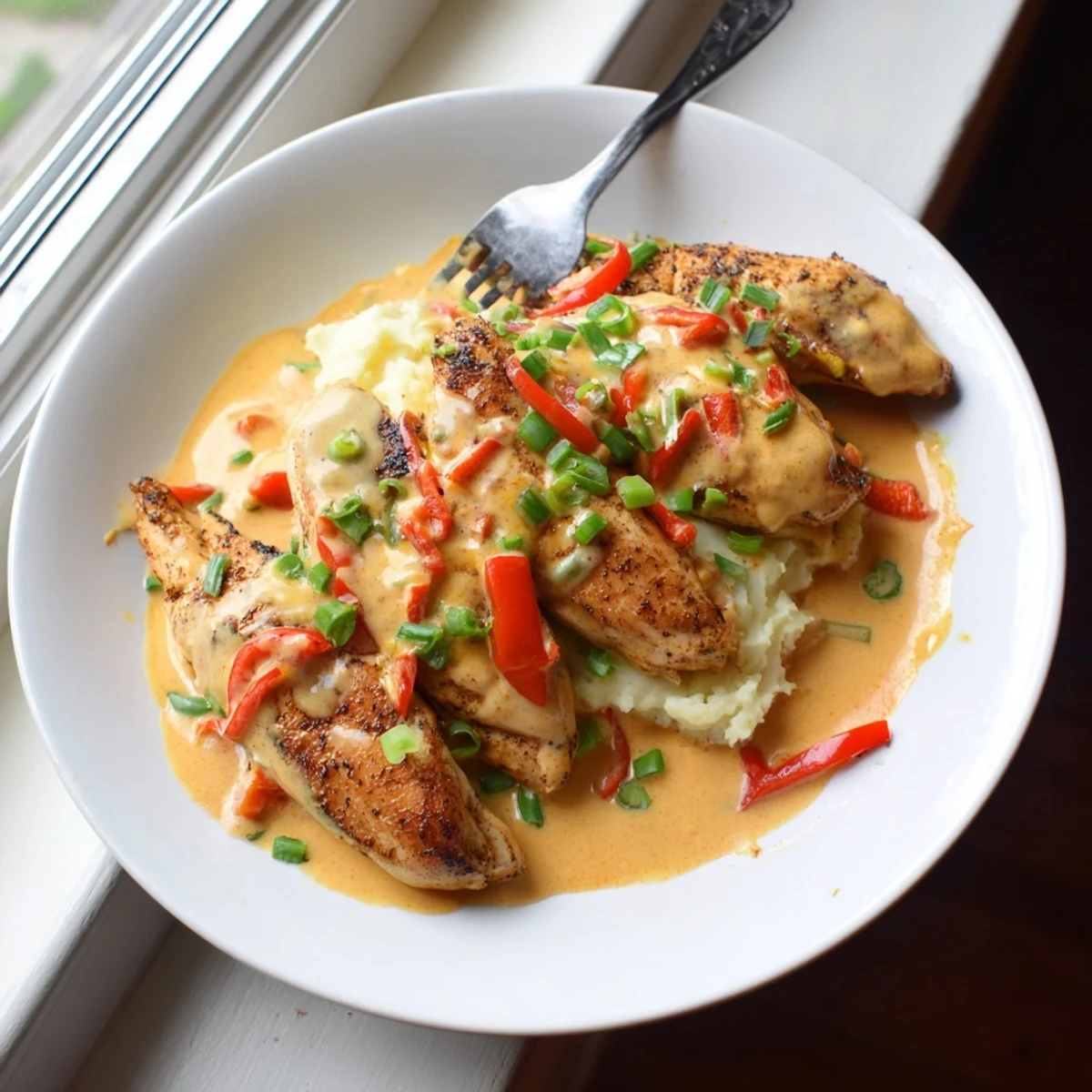 Mississippi Mud Chicken in skillet, creamy smoky sauce over golden seared breasts