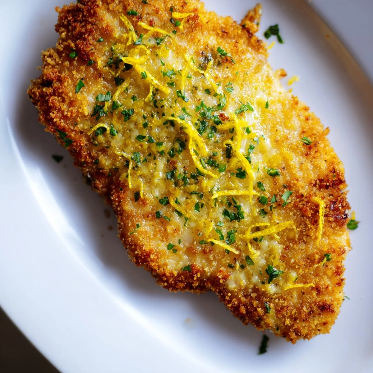 Golden crispy Lemon Chicken Romano with zesty lemon garnish and light tangy sauce