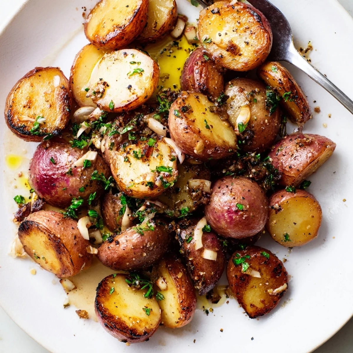Sheet-pan Garlic Roasted Radishes served warm, savory roasted aroma, sprinkle parsley