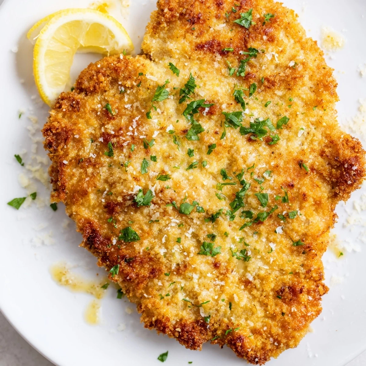 Lemon Chicken Romano: golden cheese-crusted cutlets drizzled with bright lemon-butter sauce