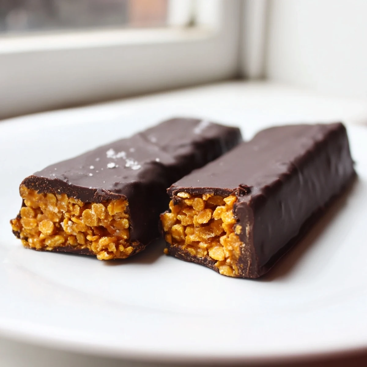 Golden peanut butter and corn flake filling coated in rich dark chocolate healthy homemade Butterfingers
