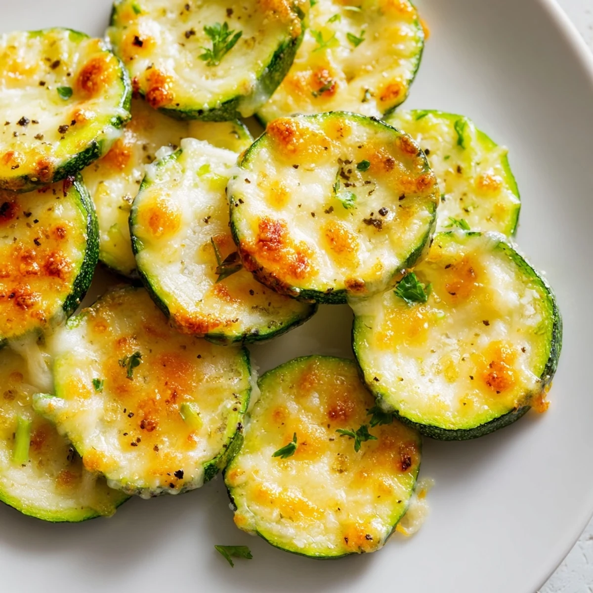 Golden Parmesan-crusted zucchini rounds with zesty lemon pepper fresh from the oven