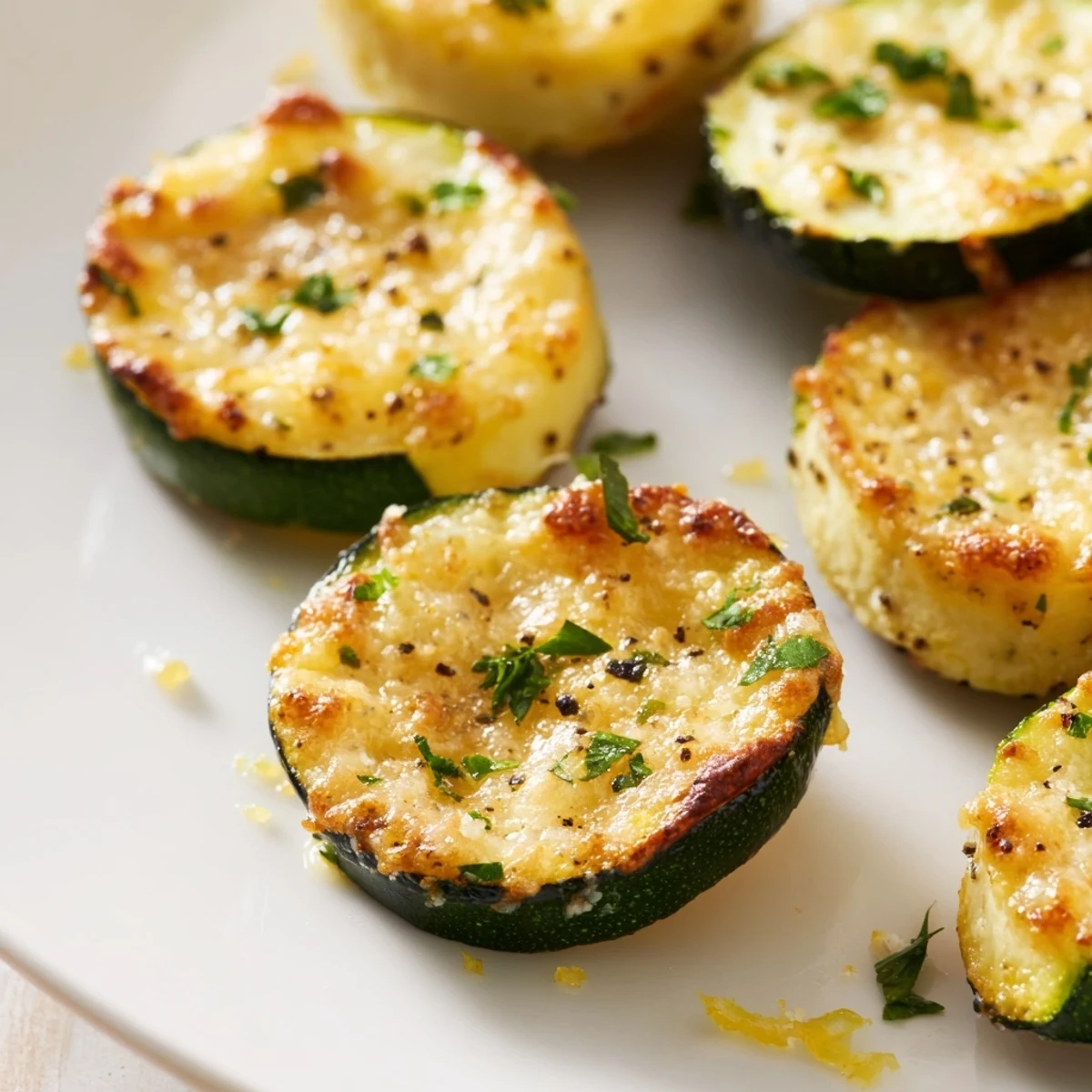 Tender baked zucchini topped with melted Parmesan and bright lemon pepper seasoning