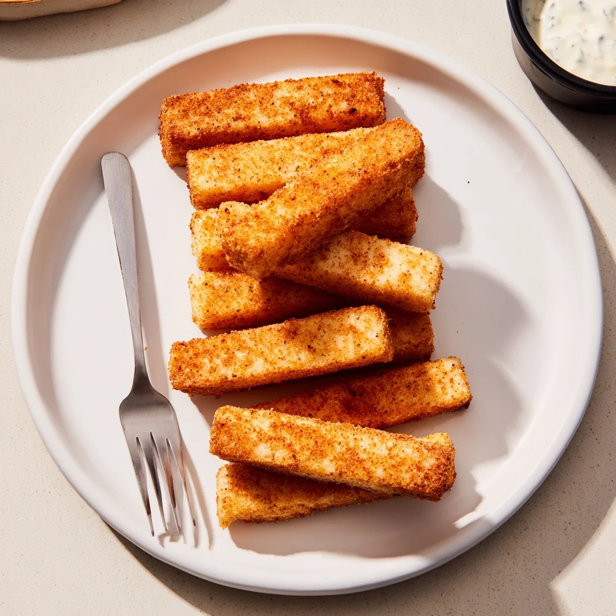 Crispy baked cottage cheese fries seasoned with smoked paprika served hot from the oven