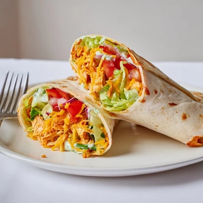 Pan-crisped Cheesy Garlic Chicken Wraps releasing garlicky aroma, melted cheese.