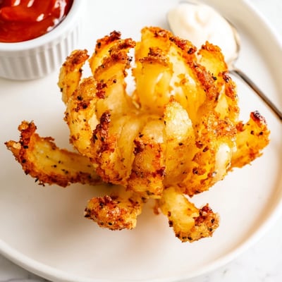 Warm Crispy Mini Bloomin Onions Recipe on a platter, perfect for sharing